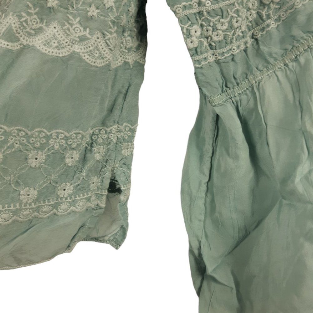 Johnny Was Sage Embroidered Bell Sleeve Blouse Teal Long Sleeve Top Size… - Picture 5 of 7